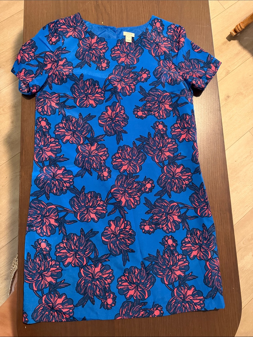 J. Crew Blue Shift Dress with Pink Floral Print